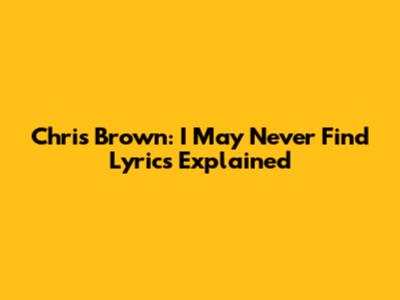Chris Brown: "I May Never Find" Lyrics Explained