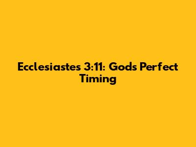 Ecclesiastes 3:11: God's Perfect Timing