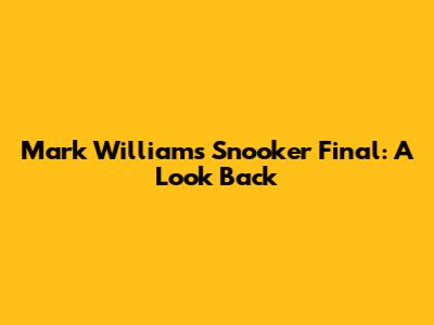 Mark Williams Snooker Final: A Look Back