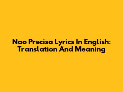 Nao Precisa Lyrics In English: Translation And Meaning