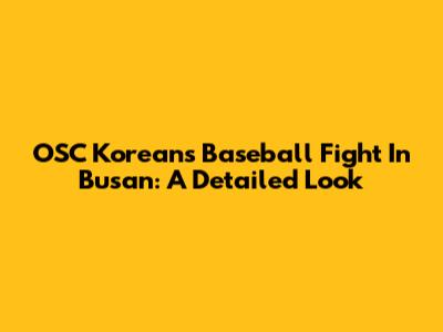 OSC Koreans Baseball Fight In Busan: A Detailed Look