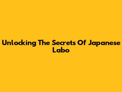 Unlocking The Secrets Of Japanese Labo